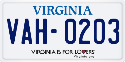 VA license plate VAH0203