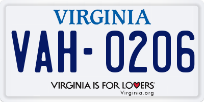 VA license plate VAH0206