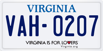 VA license plate VAH0207