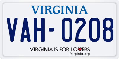 VA license plate VAH0208