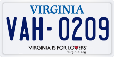 VA license plate VAH0209