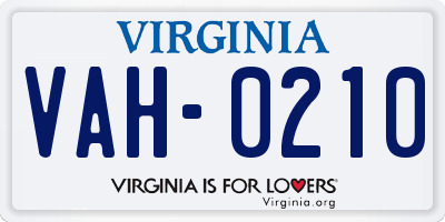 VA license plate VAH0210