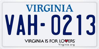 VA license plate VAH0213