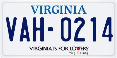 VA license plate VAH0214