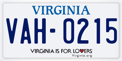 VA license plate VAH0215