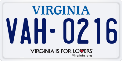 VA license plate VAH0216