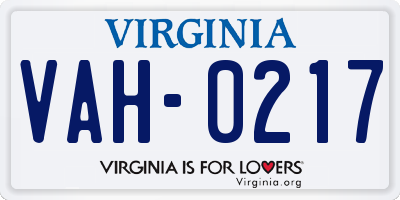 VA license plate VAH0217
