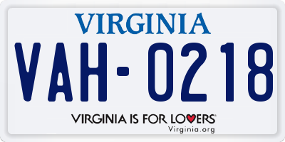 VA license plate VAH0218