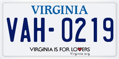 VA license plate VAH0219
