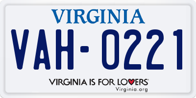 VA license plate VAH0221