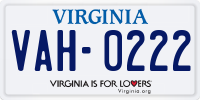 VA license plate VAH0222
