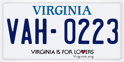 VA license plate VAH0223