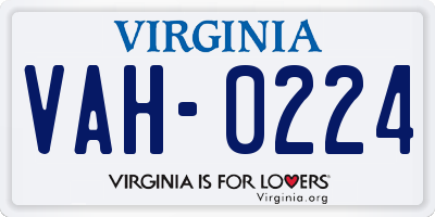 VA license plate VAH0224