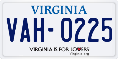 VA license plate VAH0225