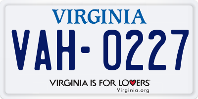 VA license plate VAH0227