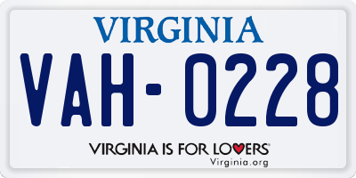 VA license plate VAH0228