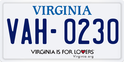 VA license plate VAH0230