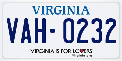 VA license plate VAH0232