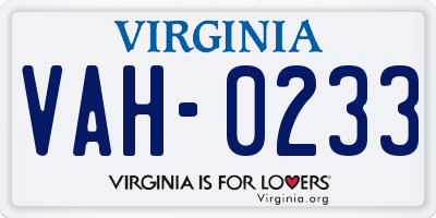 VA license plate VAH0233