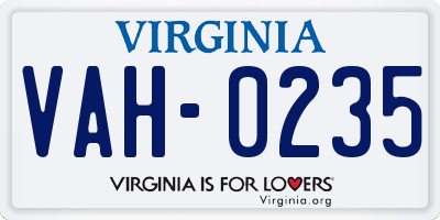 VA license plate VAH0235