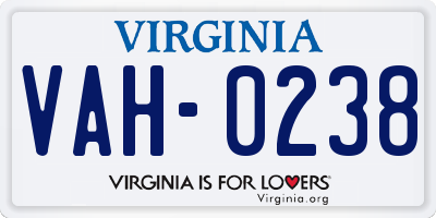 VA license plate VAH0238