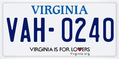 VA license plate VAH0240