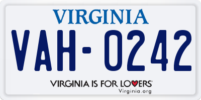 VA license plate VAH0242
