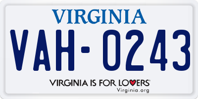 VA license plate VAH0243