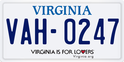VA license plate VAH0247