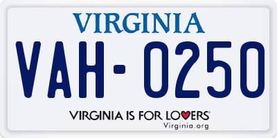 VA license plate VAH0250