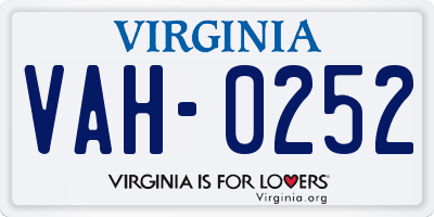 VA license plate VAH0252