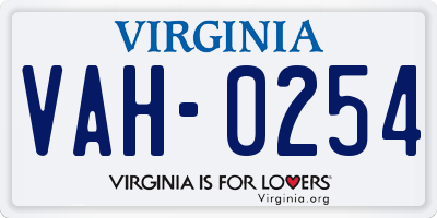 VA license plate VAH0254