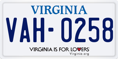 VA license plate VAH0258