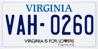 VA license plate VAH0260