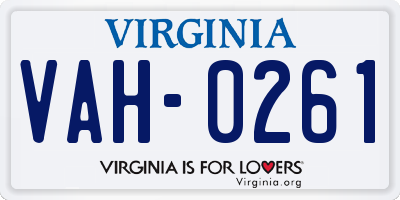 VA license plate VAH0261