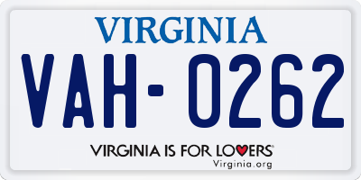 VA license plate VAH0262