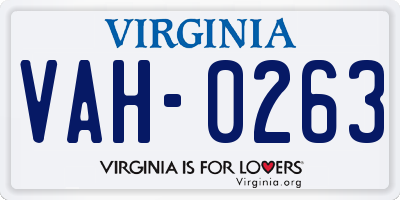 VA license plate VAH0263