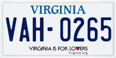 VA license plate VAH0265