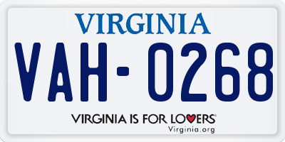 VA license plate VAH0268