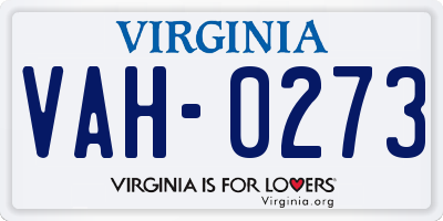VA license plate VAH0273