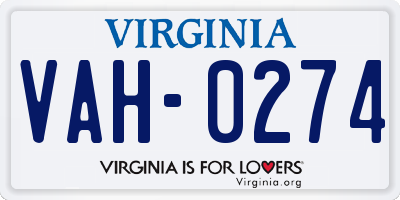 VA license plate VAH0274