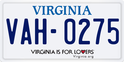 VA license plate VAH0275