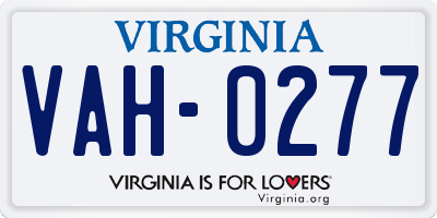 VA license plate VAH0277