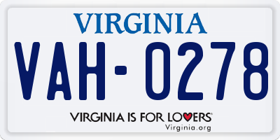 VA license plate VAH0278