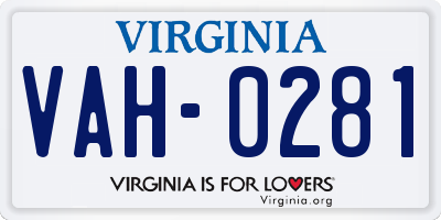 VA license plate VAH0281