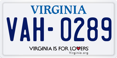 VA license plate VAH0289