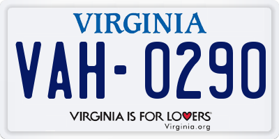 VA license plate VAH0290