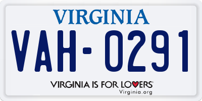 VA license plate VAH0291