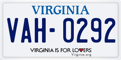VA license plate VAH0292