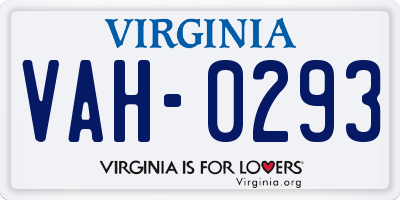 VA license plate VAH0293